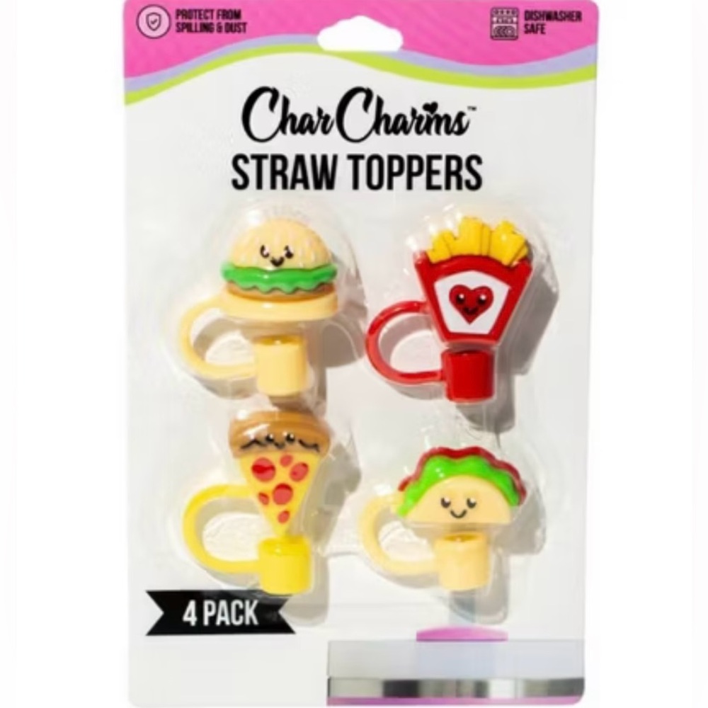 NEW!!! Char Charms Fun Foodie Straw Topper 4 Pack Set For Tumblers!- (NWT)
